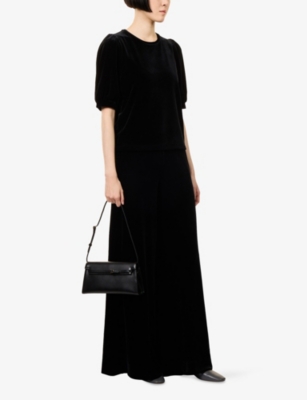 ME AND EM: Wide-Leg Velour Palazzo Trousers