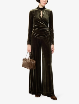 Me And Em Womens  Wide-leg Velour Palazzo Trousers In Black