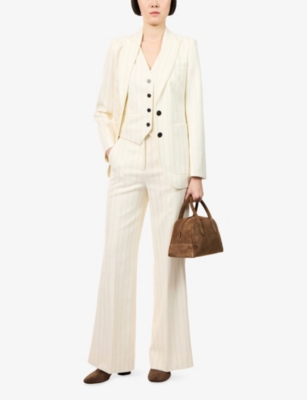 Me And Em Womens  Metallic Pinstripe Straight-leg Woven Trousers In White