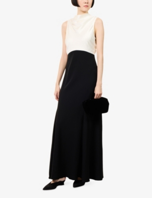 ME AND EM: Colour-Block Draped Satin Maxi Dress