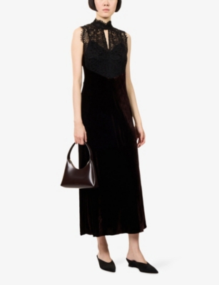 ME AND EM: High-Neck Lace And Velvet Maxi Dress
