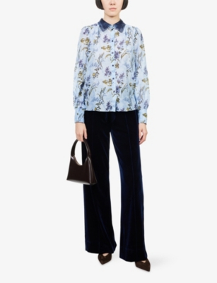 Me And Em And Em Womens Moonbeam Floral Cotton And Silk Blouse Blue/multi In Blue
