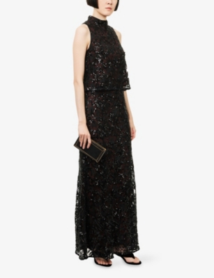 Me And Em And Em Womens Black Sequin-embellished Sleeveless Shell Top In Black