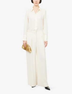 Me And Em And Em Womens Light Cream Sequin-embellished Tuxedo Silk Shirt In White