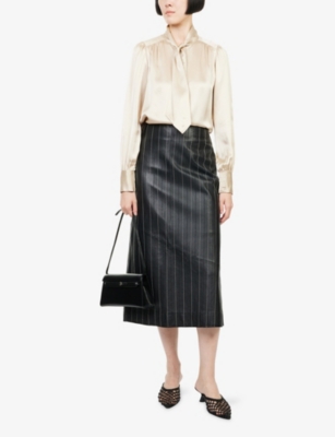 Me And Em And Em Womens Tie-neck Relaxed-fit Silk Blouse Champagne In Neutral