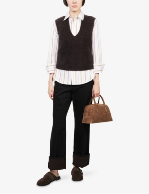 Me And Em And Em Womens Brushed V-neck Cashmere Vest Ganache Brown In Burgundy