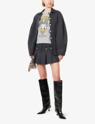 Ganni Womens  X Disney Daisy Duck Round-neck Cotton-jersey T-shirt In Gray