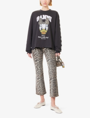 Ganni Womens  X Disney Daisy Duck Round-neck Cotton-jersey Sweatshirt In Black