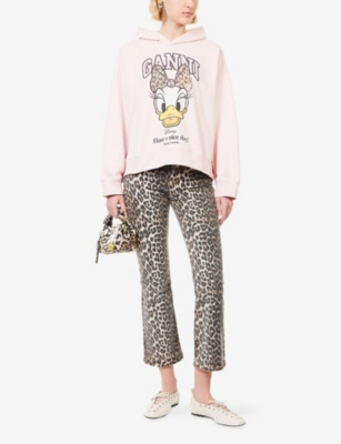 Ganni Womens  X Disney Daisy Duck Cropped Cotton-jersey Hoodie In Pink