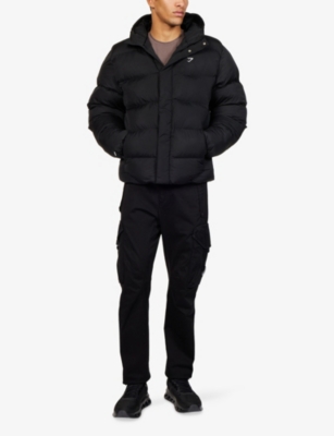 Gymshark Mens  Logo-print Hooded Puffer Jacket In Black