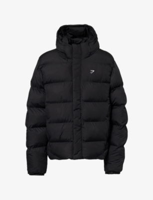 Gymshark Mens  Logo-print Hooded Puffer Jacket In Black