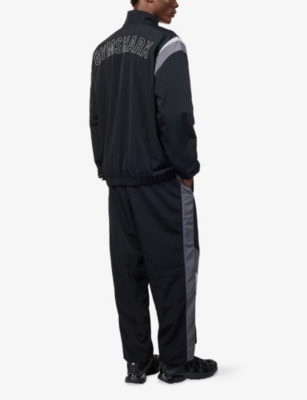 Gymshark Mens Gs Blk/drk Gry/smk Gry Retro Logo-print Woven Track Jacket In Black
