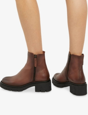 Dune Womens Brown Leather Mix Paving Leather Heeled Chelsea Boots Eur 37 / 4 Uk In Brown