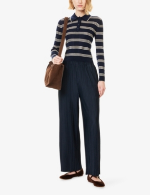 Reformation Womens Parmesan Navy Stripe Hermia Striped Merino Wool Polo Top