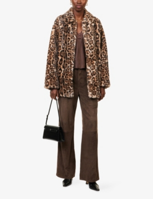 Reformation Womens Sable Leopard-print Faux-fur Coat Xs In Brown