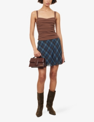Reformation Womens Slate Plaid Brandy Plaid-check Woven Mini Skirt In Blue