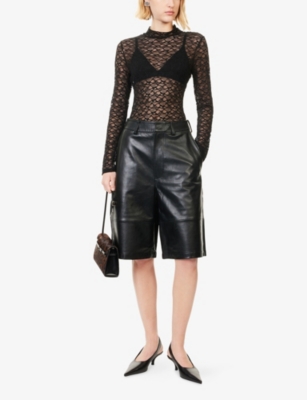 Reformation Womens Black Lace Nell Turtle-neck Mesh Knit Top In Black