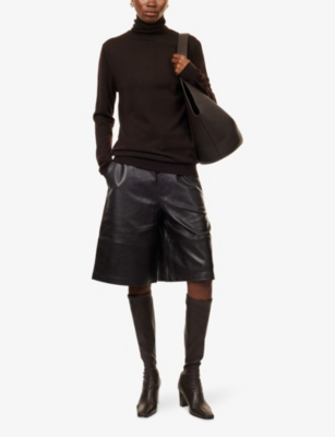 The Frankie Shop Womens Eve Turtleneck Wool Jumper Dark Brown Xxs In Multi