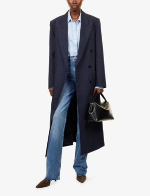 The Frankie Shop Womens Jane Plaid Peak-lapels Wool Coat Navy Xs In Blue