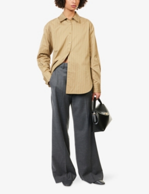 The Frankie Shop Womens Brickell Wide-leg Wool-blend Trousers Grey Melange In Animal Print