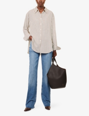 The Frankie Shop Womens  Peri Striped Woven Shirt In Brown