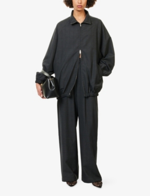 The Frankie Shop Womens Baxter Plaid Woven Track Jacket Dark Grey Xxs In Animal Print