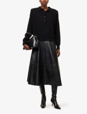 The Frankie Shop Womens Croydon Padded-shoulders Wool-blend Polo Shirt Black Xs In Black