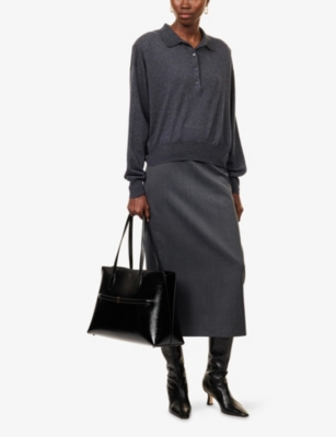 The Frankie Shop Womens Croydon Padded-shoulders Wool-blend Polo Shirt Grey In Black