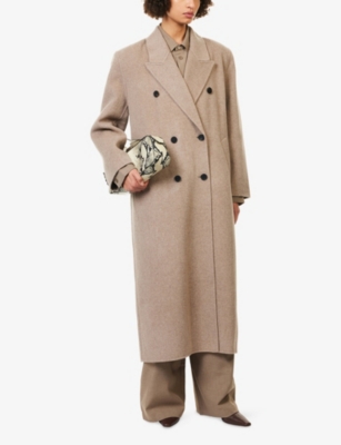 The Frankie Shop Womens Gaia Double-breasted Wool-blend Coat Taupe Melange In Brown