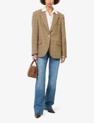 The Frankie Shop Womens Lyra Oversized Woven Blazer Camel Xs In Animal Print