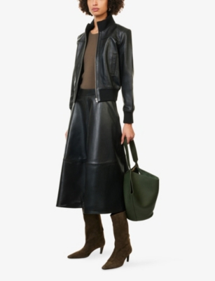 The Frankie Shop Womens Savil A-line Leather Midi Skirt Black In Black