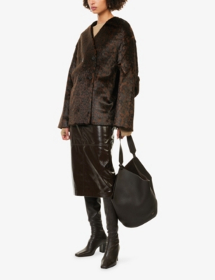 The Frankie Shop Womens Taney Crackled Faux-leather Midi Skirt Brown In Brown