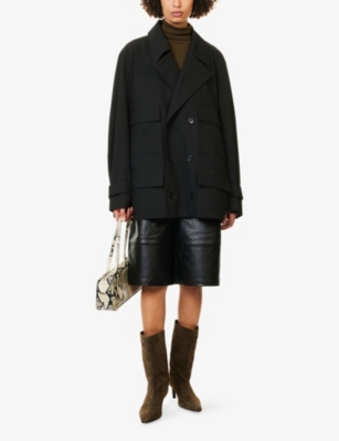 The Frankie Shop Womens Stanton Trapeze Double-breasted Stretch-woven Jacket Black Xxs In Multi