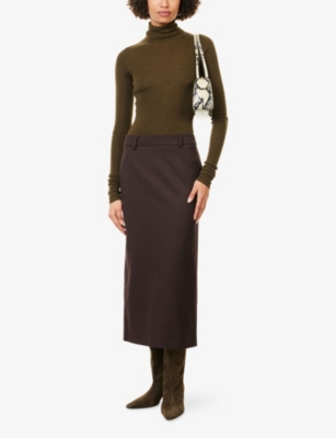 The Frankie Shop Womens Alrose High-rise Woven Midi Skirt Brown Xs In Black