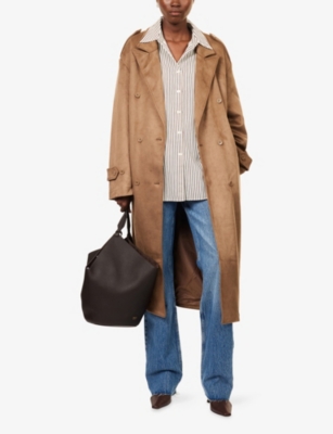 The Frankie Shop Womens Pembroke Double-breasted Faux-suede Trench Coat Camel In Multi