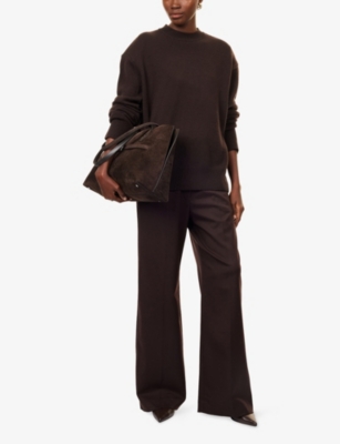 The Frankie Shop Womens Rafaela Padded-shoulders Wool And Cashmere Jumper Dark Brown In Black