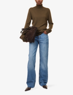 The Frankie Shop Womens Utica Turtleneck Wool And Silk Jumper Olive Xs In Brown