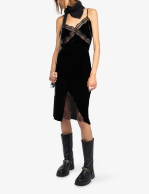 Zadig & Voltaire Womens Black Julen Lace Velvet Midi Skirt In Black