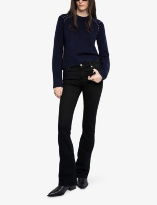 Zadig & Voltaire Womens Nalty Stud-embellished Wool And Cashmere-blend Jumper Encre In Black