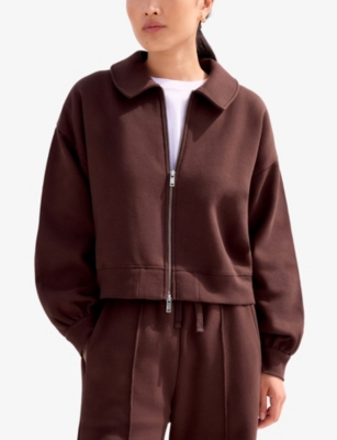 Ro&zo Womens Collared Relaxed-fit Cotton-blend Bomber Jacket Chocolate In Brown