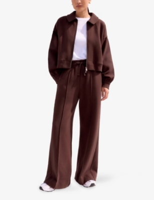 Ro&zo Womens Wide-leg High-rise Cotton-blend Jogging Bottoms Chocolate In Brown