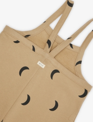 Organic Zoo Dusky Midnight Printed Dungarees 1-4 Years Sand/moon Print In Brown