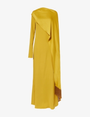 Womens Taller Marmo Mounia Fringed Stretch-Woven Maxi Dress