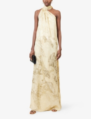 Taller Marmo Womens  Astor Scarf Silk-blend Maxi Dress In Neutral