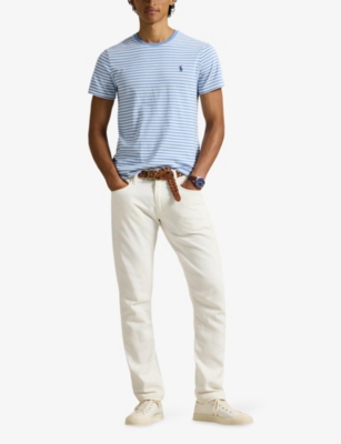 Polo Ralph Lauren Mens Blue Multi Striped Brand-embroidered Cotton-jersey T-shirt In Blue