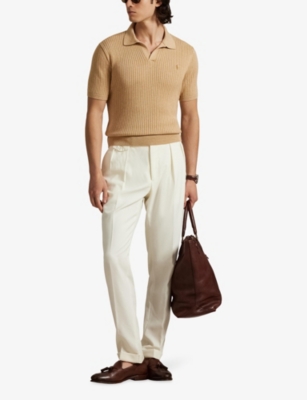 POLO RALPH LAUREN: Open-Collar Ribbed-Knit Cotton Polo Shirt