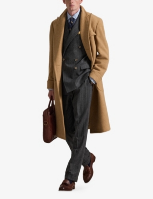 Polo Ralph Lauren Mens Lapel-collar Double-breasted Camel-hair Overcoat In Brown