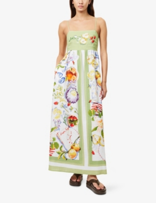 Seafolly Womens Sage Riviera Coast Shoulder-straps Linen-blend Maxi Dress Xl In Multi