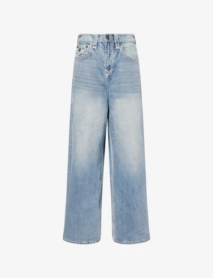 True Religion Mens Gidiron Blue Med Wash Mikey Embroidered Denim Jeans In Multi