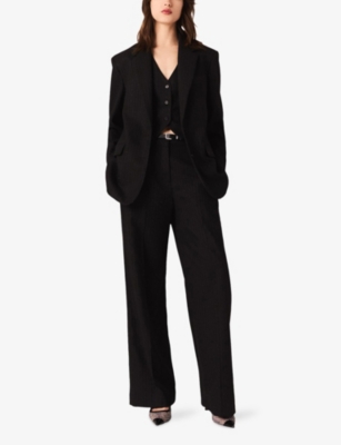 MAJE: Pinstriped Diamante-Embellished Woven Blazer